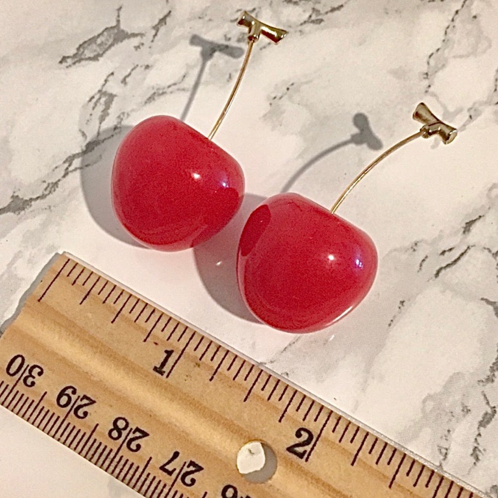 Cherry Earrings Drop Dangle Red \ NEW - Picture 6 of 8